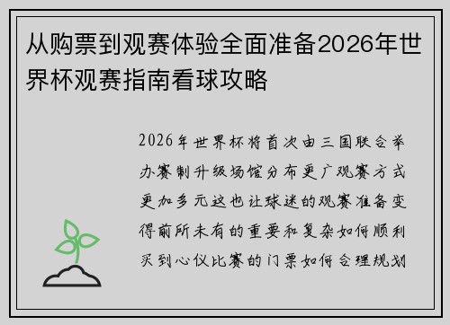 从购票到观赛体验全面准备2026年世界杯观赛指南看球攻略 从购票到观赛体验全面准备2026年世界杯观赛指南看球攻略